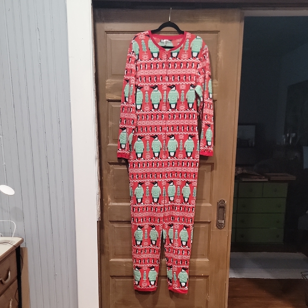 Cozy Red Penguin Print Women's Pajama Onesie